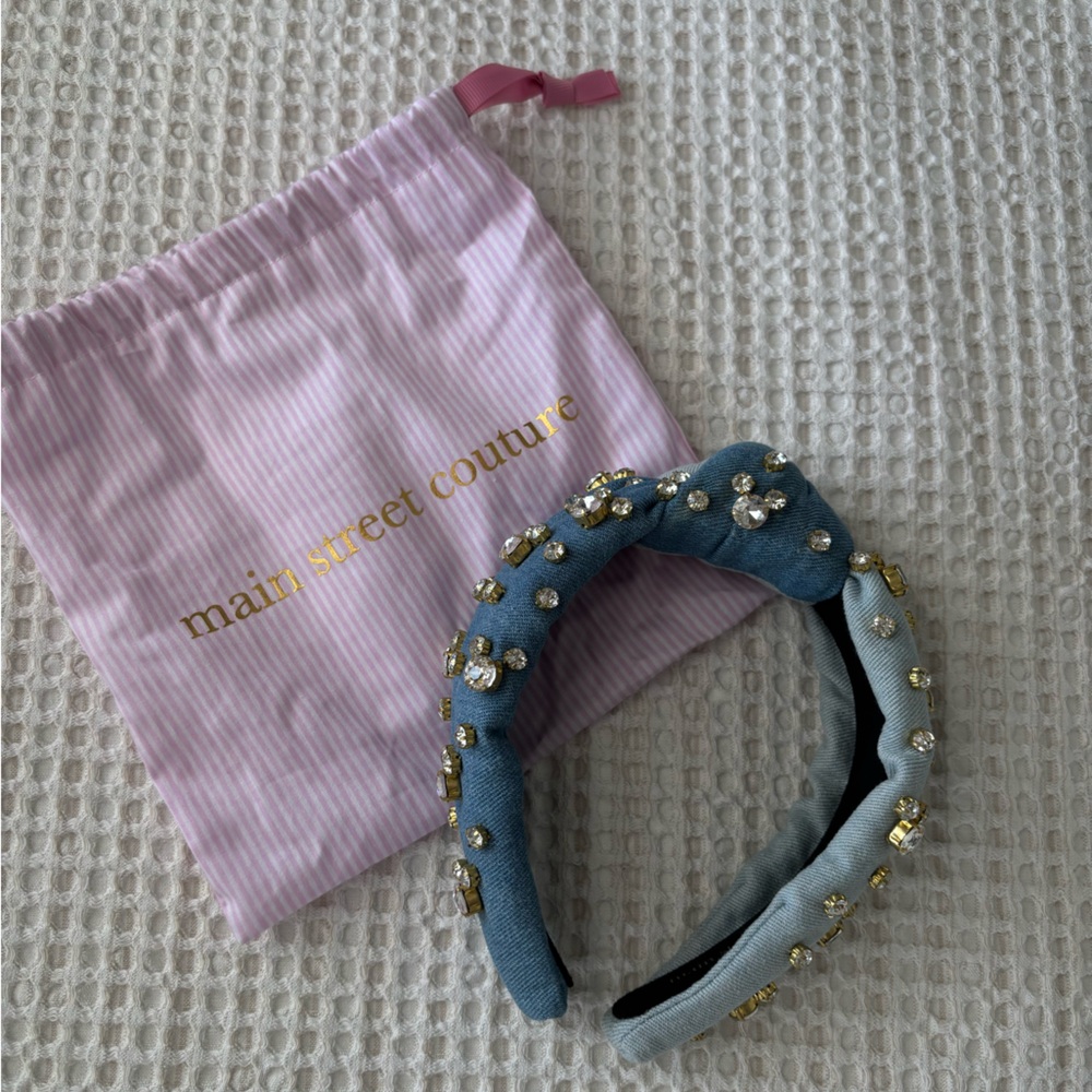 Main Street Couture Disney Mickey Glass Crystal Two Tone Denim Knotted Headband